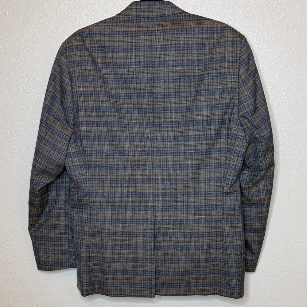 Ralph Lauren Windowpane Wool Silk Linen Blue and Gray Jacket Blazer 40L - Picture 10 of 16